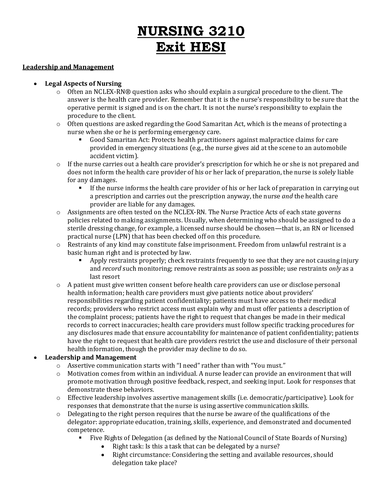 Preview image of NURSING 3210 Exit HESI document